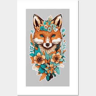 floral fox flowers abstract Posters and Art